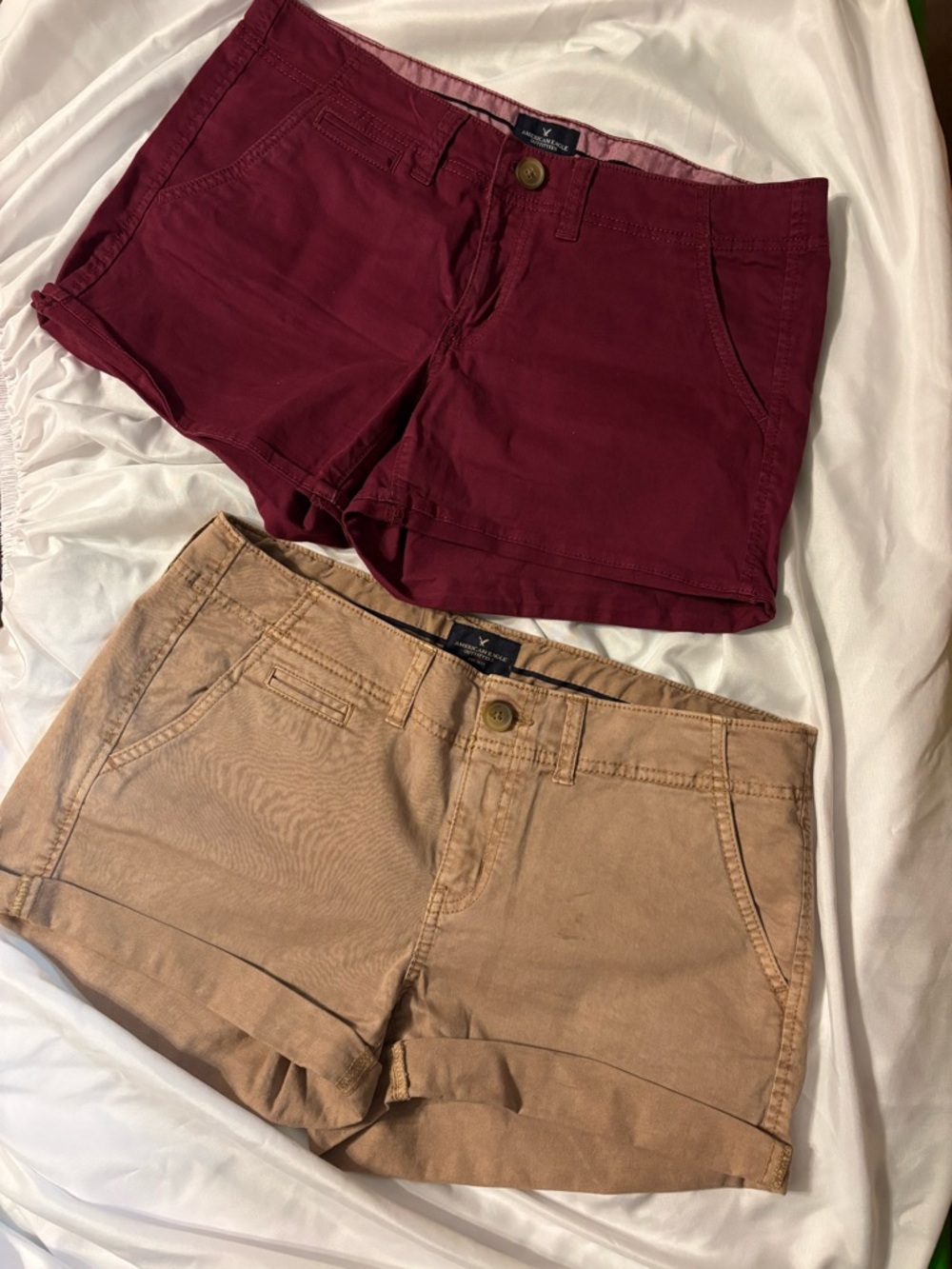 American Eagle Outfitters Women's Burgundy and Tan High Waist Shorts